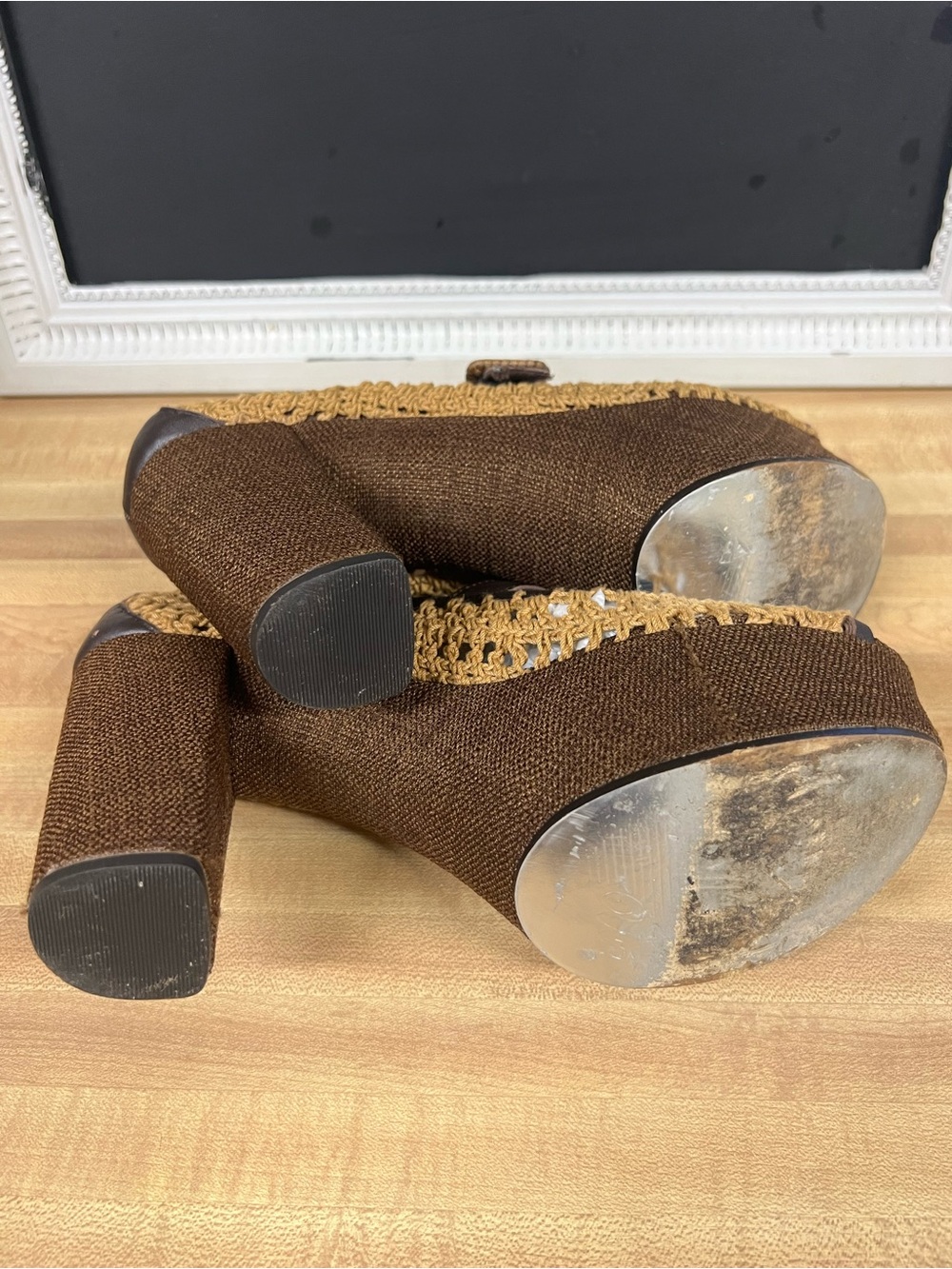 Unleashed Boho macrame chunky Mary Jane strap heels - Picture 7 of 7